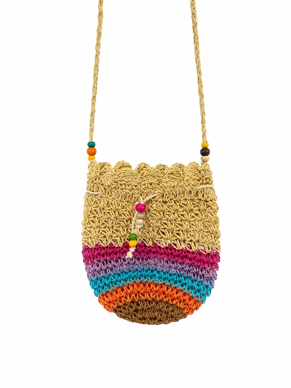 2 Chic Woven Straw Crossbody Mini Bag Multicolor Stripe Boho Festival Rainbow